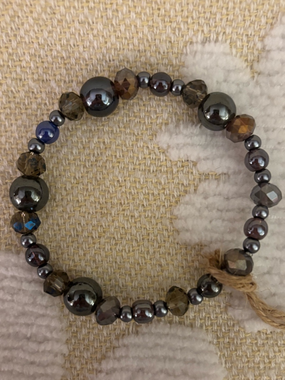 Hematite and Smoky Crystal Beaded Stretch Bracelet
